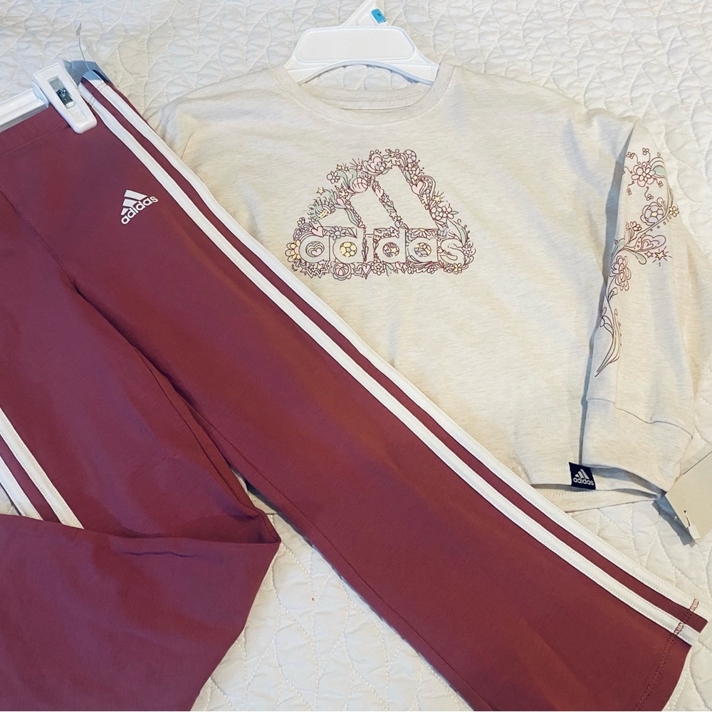 Adidas Brown and Cream  Set with Iconic Stripes